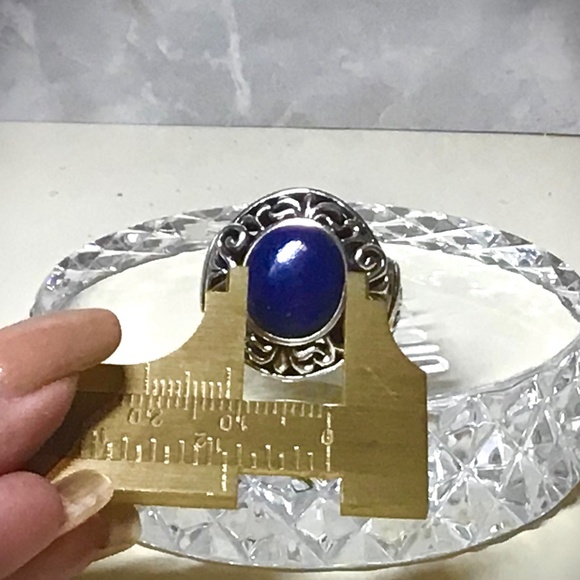 JTV 5.00ct Lapis Lazuli Cabochon 925 Sterling Silver Filigree Ring Size 5.75 - Picture 13 of 16